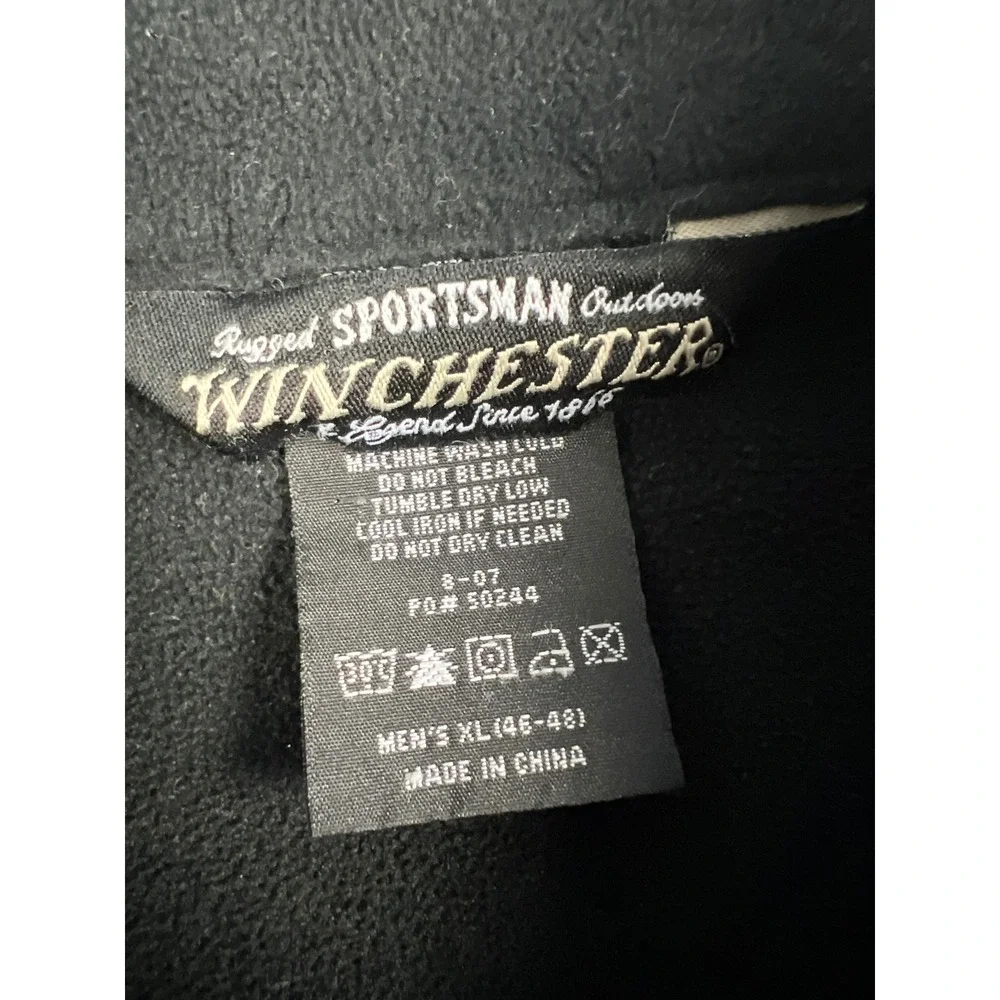 Winchester Fleece Jacket Mens XL Black Full Zip Rugged Sportsman Outdoors Logo